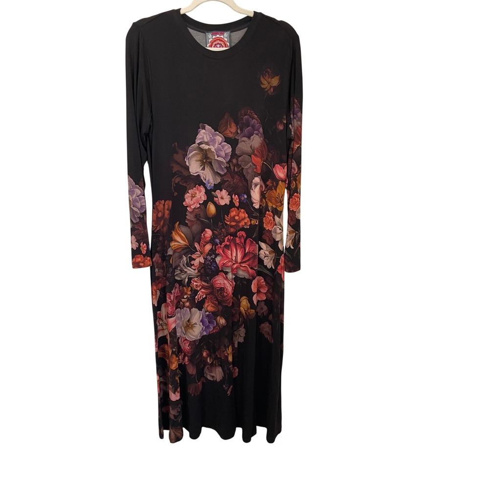 Johnny Was Size L Janie Favorite Long Sleeve Midi Dress Beckett Blooms Brown